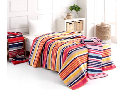 Multifunkční deka-přehoz ERVI 1546A, bavlna - pruhy (Rozměr 150x200)