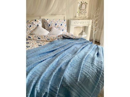 Pletená multyfunkční deka-přehoz na postel-modrá, 220x240 cm (Barva modrá, Rozměr 220x240 cm)