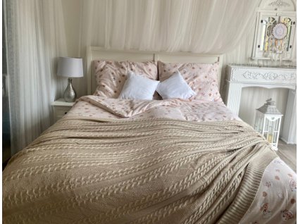 Pletená multyfunkční deka-přehoz na postel-béžová, 220x240 cm (Barva Béžová, Rozměr 220x240 cm)