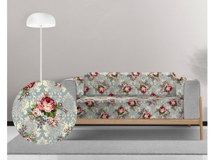 Ervi Gobelínový přehoz na sedačku/postel - Květinová symfonie na šedo-modrém (Kombinace bez područek, Rozměr 140x200 cm)