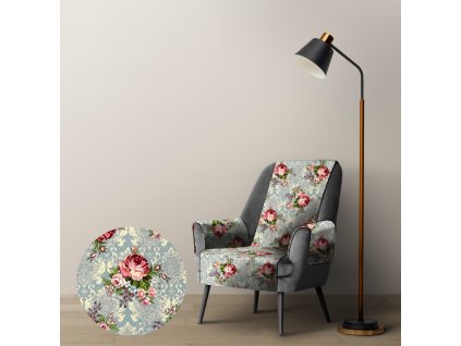 Ervi Gobelínový přehoz na křeslo - Květinová symfonie na šedo-modrém (Kombinace bez područek, Rozměr 65x200 cm)