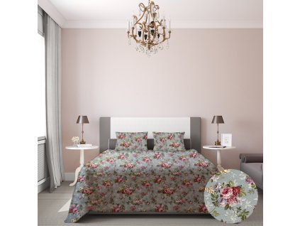 Ervi Gobelínový přehoz na postel jednolůžko/dvoulůžko - Jemné růže na šedo-modrém (Rozměr 140x200 cm)