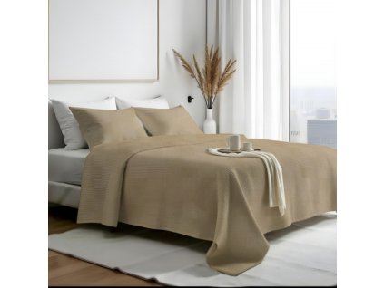 Ervi 100% Bavlněný multifunkční deka-přehoz na postel Waffle - hnědé (Rozměr 140x200 cm)