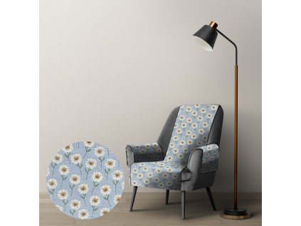 Ervi Gobelínový přehoz na křeslo - Romantické kopretiny na modrém (Kombinace bez područek, Rozměr 65x200 cm)