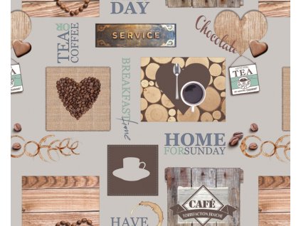 Ubrus PVC Mirella 171B - Srdíčka 140 cm x 20m (Barva hnědá, Vzor Srdíčka)