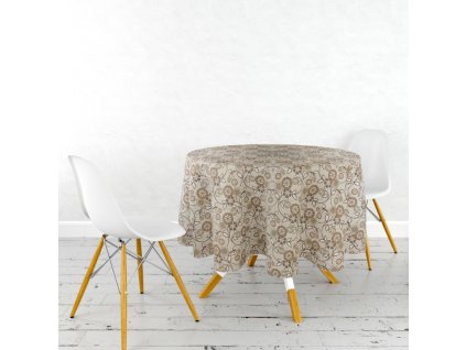 Ervi gobelínový ubrus na stůl kulatý - Asetat-kviti hnědé (Rozměr průměr 40 cm)