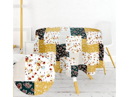 Ervi bavlněný ubrus na stůl kulatý - pečvork na smaragdovém (Barva barevná, Rozměr průměr 40 cm, Vzor Pečvork)