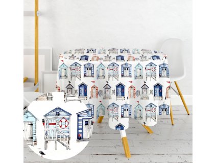 Ervi bavlněný ubrus na stůl kulatý - námořní vzor (Barva barevná, Rozměr průměr 40 cm, Vzor Mořský)