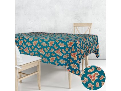 Ervi bavlněný ubrus na stůl obdélníkový - turecké okurky na smaragdovém (Barva Tmavá zelená, Rozměr 80x120 cm, Vzor Etnický)