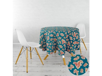 Ervi bavlněný ubrus na stůl kulatý - turecké okurky na smaragdovém (Barva Tmavá zelená, Rozměr průměr 40 cm, Vzor Etnický)