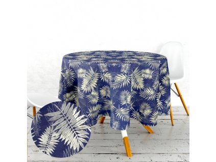 Ervi bavlněný ubrus na stůl kulatý - větvičky na modrém (Barva Tmavě modrá, Rozměr průměr 40 cm, Vzor Lístečky/větvičky)