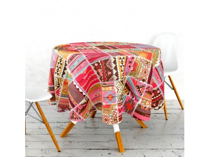 Ervi bavlněný ubrus na stůl kulatý - Etno oranž (Barva barevná, Rozměr průměr 40 cm, Vzor Etnický)