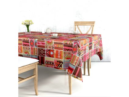 Ervi bavlněný ubrus na stůl čtvercový - Etno oranž (Barva barevná, Rozměr 40x40 cm, Vzor Etnický)