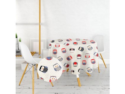 Ervi bavlněný ubrus na stůl kulatý - sovičky (Rozměr průměr 40 cm)