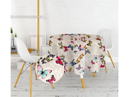 Ervi bavlněný ubrus na stůl kulatý - barevné motýlcí (Barva barevná, Rozměr průměr 40 cm, Vzor Přírodní)