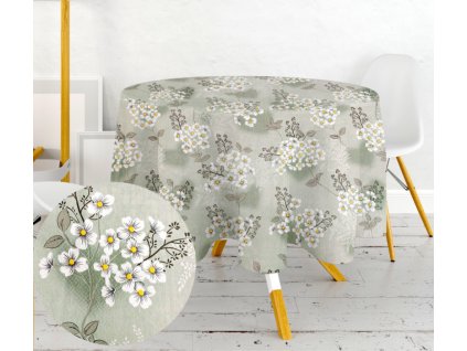 Ervi bavlněný ubrus na stůl kulatý - bílé květinky (Barva barevná, Rozměr průměr 40 cm, Vzor Květinový)