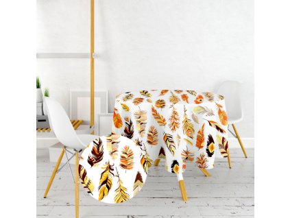 Ervi bavlněný ubrus na stůl kulatý - oranžové peří (Barva barevná, Rozměr průměr 40 cm, Vzor Přírodní)