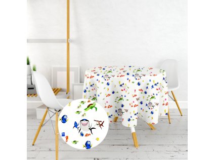 Ervi bavlněný ubrus na stůl kulatý - Nemo (Barva Bílá, Rozměr průměr 40 cm, Vzor Dětský)