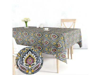 Ervi bavlněný ubrus na stůl obdélníkový - Etno na šedém (Barva barevná, Rozměr 80x120 cm, Vzor Etnický)