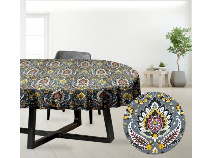 Ervi bavlněný ubrus na stůl oválný - Etno na šedém (Barva barevná, Rozměr 80x120 cm, Vzor Etnický)