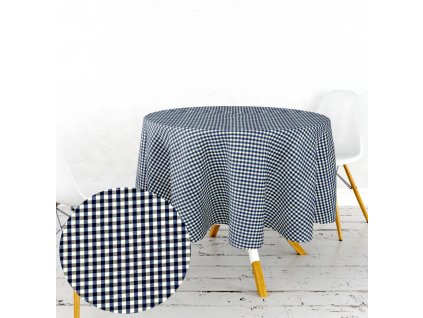 Ervi bavlněný ubrus na stůl kulatý - Tradiční kostka modrá (Rozměr průměr 40 cm)