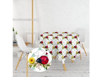 Ervi bavlněný ubrus na stůl kulatý - berušky a slunečnice (Rozměr průměr 40 cm)
