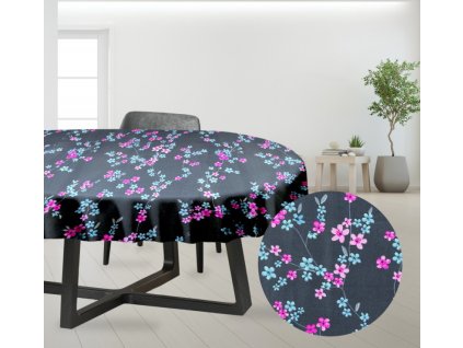 Ervi bavlněný ubrus na stůl oválný - květ na šedém (Barva šedá, Rozměr 80x120 cm, Vzor Květinový)