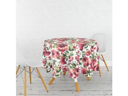 Ervi bavlněný ubrus na stůl kulatý - hortenzie a pivoňky (Rozměr průměr 40 cm)