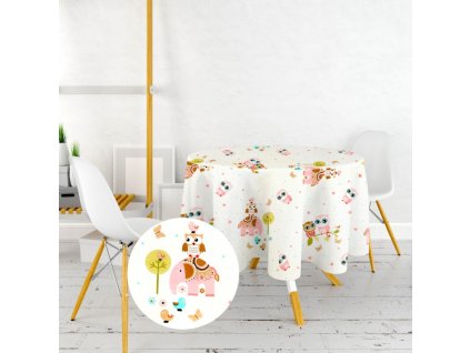 Ervi bavlněný ubrus na stůl kulatý - sovičky a sloni (Rozměr průměr 40 cm)