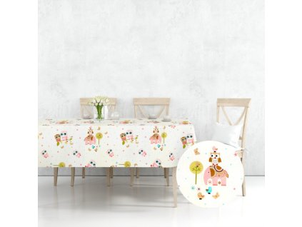 Ervi bavlněný ubrus na stůl obdélníkový - sovičky a sloni (Rozměr 80x120 cm)