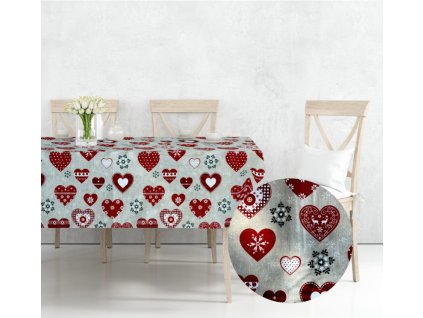 Ervi bavlněný ubrus na stůl čtvercový - Vánoční srdíčka na šedém (Barva Barevná/Colorful, Rozměr 40x40 cm, Vzor Vánoční/Christmas)