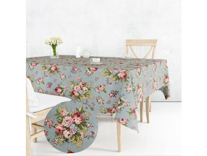 Ervi Gobelínový ubrus na stůl čtvercový - Jemné růže na šedo-modrém (Rozměr 40x40 cm)