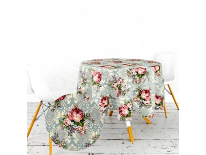 Ervi Gobelínový ubrus na stůl kulatý - Květinová symfonie na šedo-modrém (Rozměr 40x40 cm)