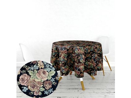 Ervi gobelínový ubrus na stůl kulatý - Gold plus černý (Rozměr průměr 40 cm)