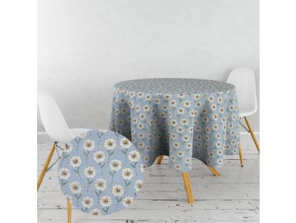 Ervi Gobelínový ubrus na stůl kulatý - Romantické kopretiny na modrém (Rozměr 40x40 cm)