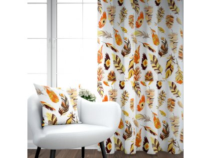 Ervi bavlněný závěs - oranžové peří (Barva barevná, Rozměr 140x160 cm, Vzor Přírodní)