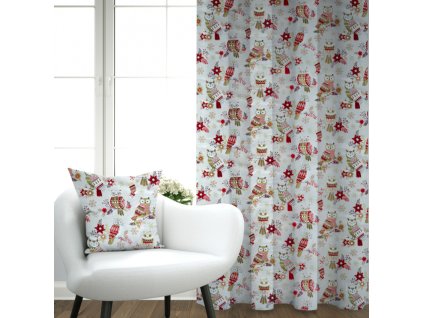 Ervi bavlněný závěs - Vánoční vzor - sovičky (Barva barevná, Rozměr 140x160 cm, Vzor Vánoční)