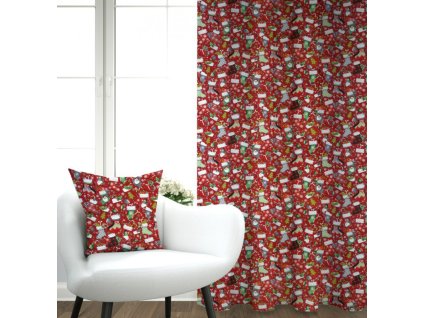 Ervi bavlněný závěs - Vánoční ponožky červené (Barva Barevná/Colorful, Rozměr 140x160 cm, Vzor Geometrický/Geometric)