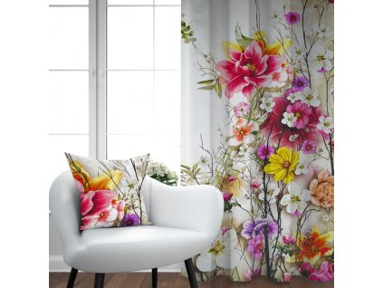 Ervi Saténový závěs DELUXE - Exotické květy (Barva Béžová/Beige, Rozměr 140x160 cm, Vzor Lístečky/Tickets)