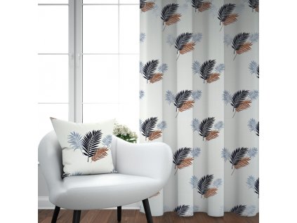 Ervi bavlněný závěs - hnědé a modré palmové listy (Rozměr 140x160 cm)