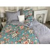 Ervi bavlněné povlečení oboustranné - kvety-na-tyrkysovém/šedé (Rozměr 140x200 cm + 70x90 cm)