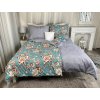 Ervi bavlněné povlečení oboustranné - kvety-na-tyrkysovém/šedé (Rozměr 140x200 cm + 70x90 cm)