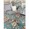 Ervi bavlněné povlečení oboustranné - kvety-na-tyrkysovém/šedé (Rozměr 140x200 cm + 70x90 cm)