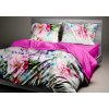 Ervi Bavlněné Saténové povlečení DELUXE DUO - Malované růžové a fialové květy/fuchsia (Rozměr 140x200 cm + 70x90 cm)