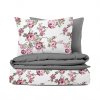 Ervi bavlněné povlečení oboustranné - růžové květy na bílém/šedé (Rozměr 140x200 cm + 70x90 cm)