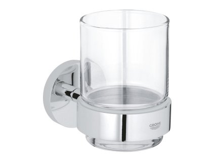 Pohár na zubné kefky ESSENTIALS s držiakom, chróm-sklo