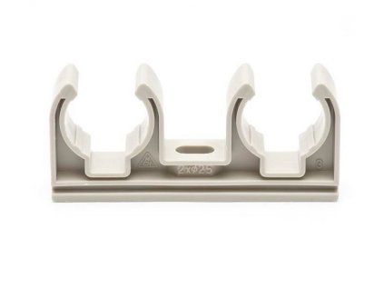 Dvojpríchytka na potrubie, šedý plast - 2x32mm
