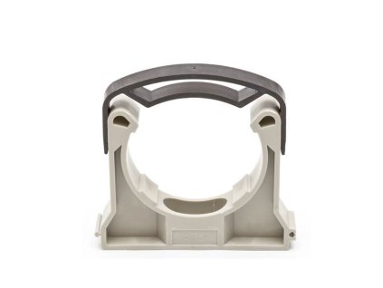 Príchytka na potrubie, so strmeňom, šedý plast - 110mm