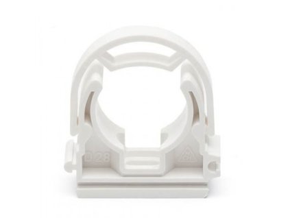 Príchytka na medené potrubie, so strmeňom, biely plast - 28mm