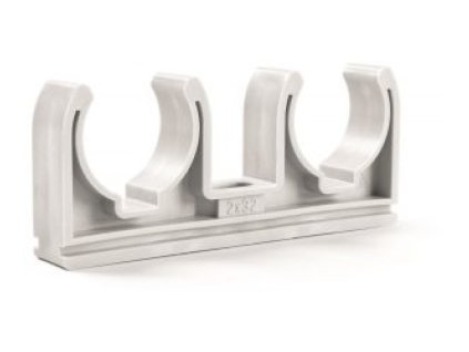 Dvojpríchytka na potrubie, biely plast - 2x16mm